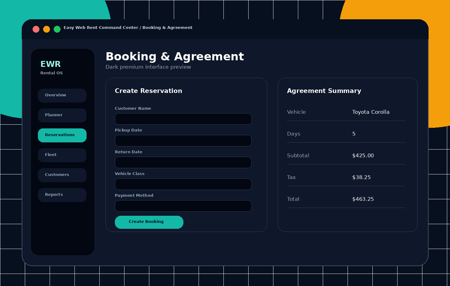 Booking screen